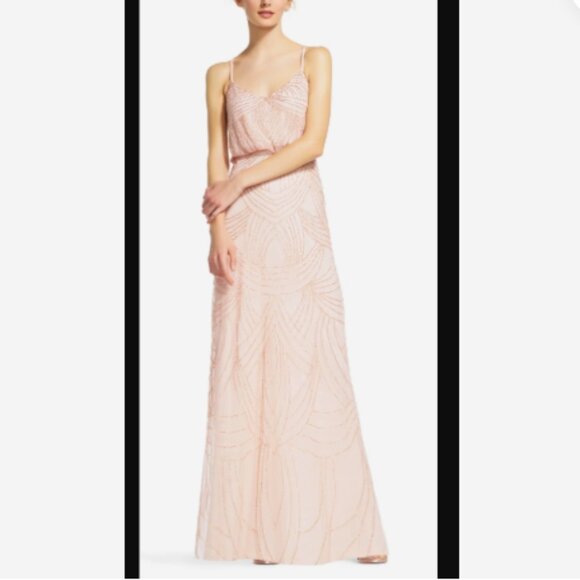Adrianna Papell Beaded Blouson Gown NWT Blush $300 Style# 09189118 Bridesmaid 4 - Picture 1 of 10